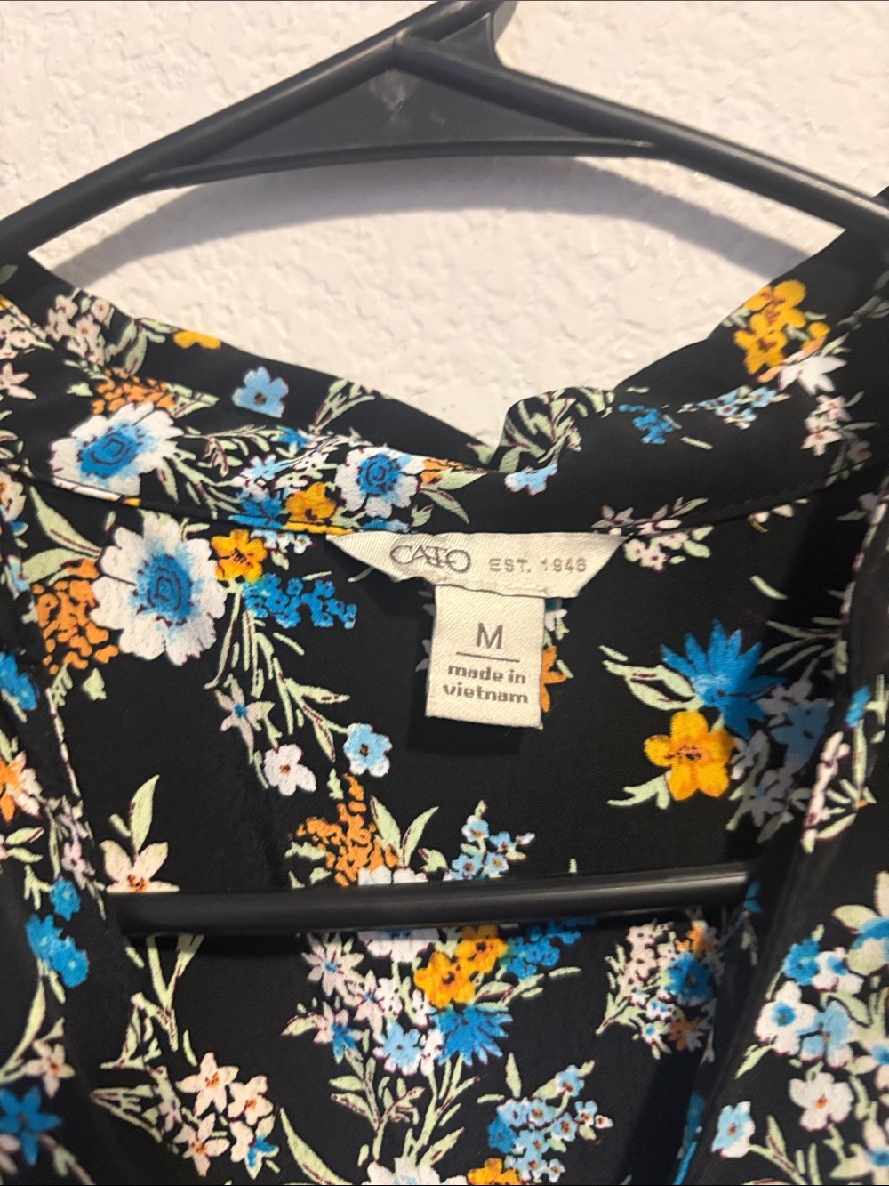 Cato size medium Black Floral Wrap Midi Dress with Blue & Yellow flowers - Picture 2 of 6